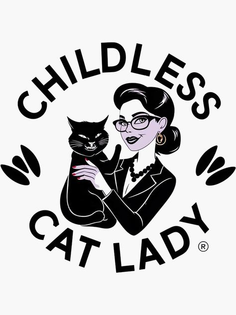 "Childless Cat Lady" sticker and design" Sticker for Sale by wennieshop | Redbubble Cat Doodle, Whimsical Cats, Goofy Pictures, Cat Silhouette, Design Sticker, Crazy Cat Lady, Cat Design, Cat Mom, Cat Lady