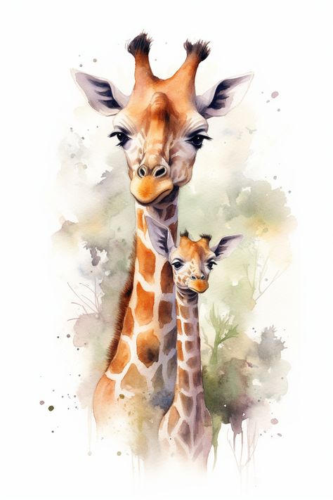 Giraffe Digital Art, Cute Giraffe Drawing, Watercolour Giraffe, Painting For Nursery, Giraffe Drawing, Giraffe Pictures, Safari Art, Giraffe Painting, Baby Animal Drawings