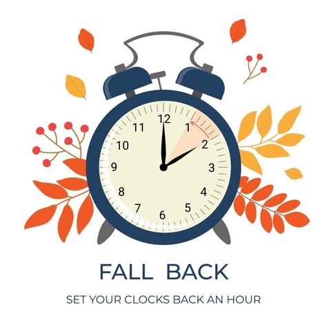 Daylight saving time ends concept banner. Fall Back time. Allarm clock with autumn leaves and branches. Fall Back Time, Daylight Saving Time Ends, Daylight Saving Time, Daylight Saving, Clocks Back, Leaves And Branches, Daylight Savings, Daylight Savings Time, Saving Time