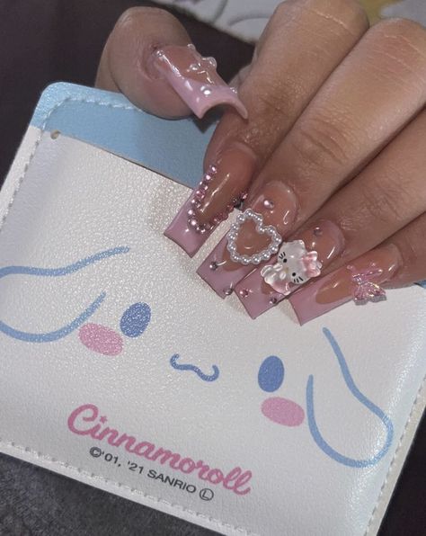 Cute Nails For School, Pink Naildesign, Nails For School, Nails Sanrio, Nails Long Acrylic, Acrylic Nails Long, Nails Pretty, Long Acrylic Nail Designs, Cute Acrylic Nail Designs