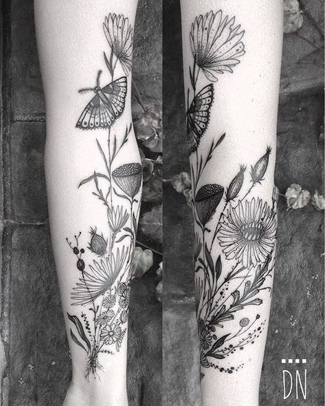 Forearm Name Tattoos, Herb Tattoo, Wildflowers Tattoo, Wildflower Tattoo, Flowers Wild, Shape Tattoo, Muster Tattoos, Vine Tattoos, Cat Tattoos