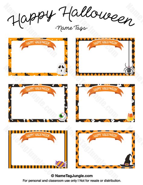 Free printable "Happy Halloween" name tags. The template can also be used for creating items like labels and place cards. Download the PDF at http://nametagjungle.com/name-tag/happy-halloween/ Halloween Name Tags, Custom Paper Dolls, Halloween Labels Printable, Printable Halloween Tags, Garage Transformation, Christmas Handprint Crafts, Christmas Handprint, Halloween Arts, Name Tag Templates