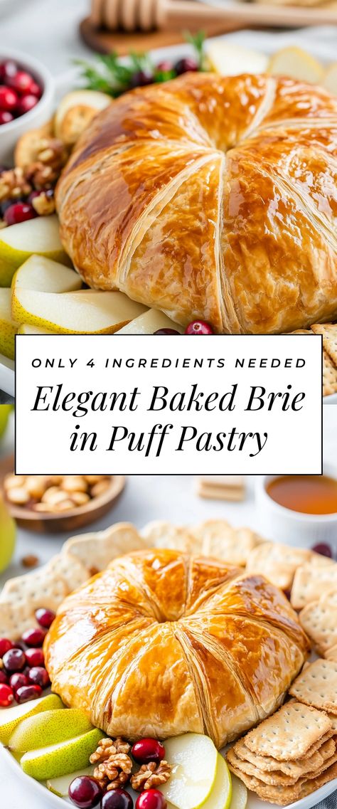 Image for Elegant Baked Brie in Puff Pastry Brie Fig Appetizer Puff Pastry, Best Fancy Appetizers, Baked Brie Spanakopita, Apricot Brie Puff Pastry, Brie Puff Pastry Snowflake, Gouda Puff Pastry, Bakes Brie Puff Pastry, Brie Pastry Appetizer, Appetizer Brie Recipes