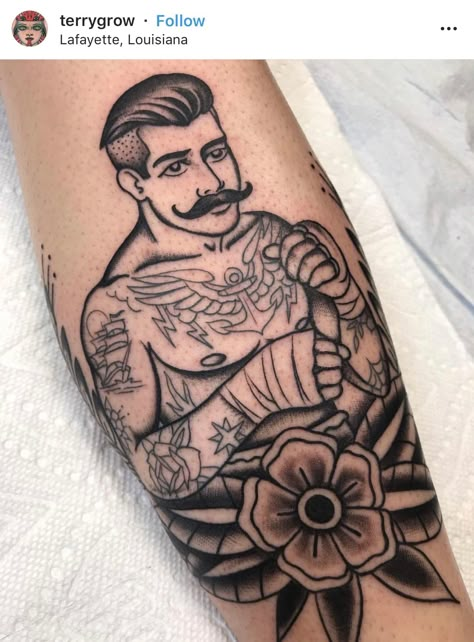 Trad Boxer Tattoo, Traditional Fighter Tattoo, Boxer Tattoo Traditional, Traditional Man Tattoo, Boxe Wallpaper, American Traditional Boxer, Old School Boxer Tattoo, Traditional Boxer Tattoo, 90s Flash Tattoo