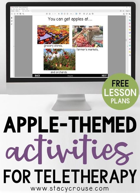 Make fall lesson planning for teletherapy easy with this list of links to apple themed activities that target a variety of speech and language goals. The variety in this round up of virtual field trips, Boom Cards, books, videos, games, articles, and more will give you something for each of your speech therapy students, using a fun fall theme that your students will love! Slp Teletherapy, Apple Lesson Plans, Speech Therapy Activities Elementary, Lesson Plan Activities, Speech Teletherapy, Speech Therapy Themes, High School Speech Therapy, Activities Elementary, Apple Lessons