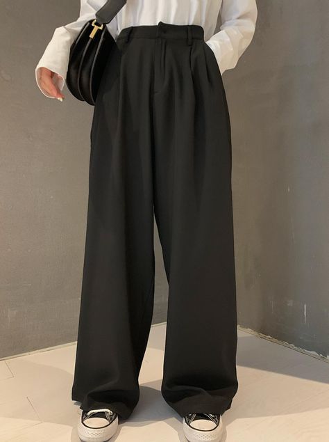 2022 Retro Solid Color Wild Straight Wide Leg Pants Female Spring New Korean Fashion High Waist Casual Long Pants|Pants & Capris| - AliExpress Straight Wide Leg Pants, Female Pants, Classic Chic Style, Autumn Trends, Casual Dress Pants, Fade Styles, Korean Casual, Vintage Fits, Women Pants