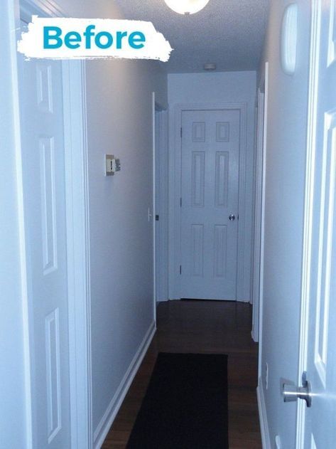 Do THIS to your boring hallway to make it look so much better! - According to this homeowner this is the best way to fill up some empty space. #hallwayideas #hallwaydecor #hallwayideasnarrow Light Fixture Makeover, Diy Coffee Station, Narrow Hallway Ideas, Diy Wainscoting, Narrow Hallway Decorating, Wood Wall Art Diy, Dekor Diy, Diy Headboards, Foyer Decorating