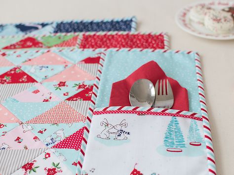 Good morning! Today is my stop on the Quilt Petite Blog Hop and I am happy you have stopped by! Quilt Petite, published by Tuva Publishing, is the first book (hopefully of many) by the sweet Sedef … Cute Cutlery, Woodland Fabric, Good Morning Today, Choosing Fabric, Place Mats Quilted, Fabric Quilting, Pocket Pattern, Christmas Quilts, Quilt Block Patterns