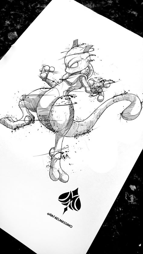 Pokemon Tattoo Mewtwo, Mewtwo Tattoo Design, Mewtwo Tattoo Ideas, Pokemon Mewtwo Art, Mewtwo Sketch, Mewtwo Manga, Pokemon Sketches Pencil, Mewtwo Drawing, Pokemon Art Draw