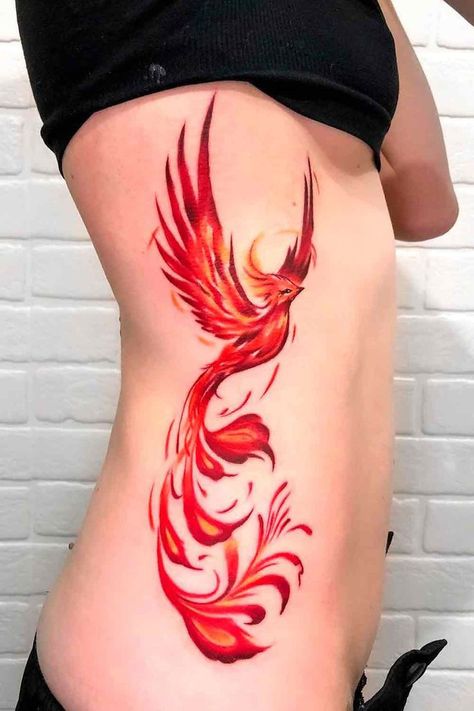 Watercolor Phoenix Tattoo, Tato Phoenix, Scorpio Zodiac Tattoos, Phoenix Bird Tattoos, Phönix Tattoo, Phoenix Tattoo Design, Flame Tattoos, Fire Tattoo, Initial Tattoo