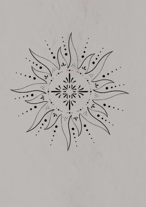 Sun Navel Tattoo, Dotted Sun Tattoo, Sun And Lotus Tattoo, Sun Lotus Tattoo, Dot Work Sun Tattoo, Spine Sun Tattoo, Lotus Sun Tattoo, Floral Sun Tattoo, Ornamental Sun Tattoo