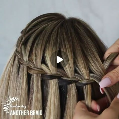 Trendafilka Kirova | Short tutorial for waterfall braid. . . . . . . . . . #dutchbraids #hairtutorial #beyondtheponytail #americansalon #hairvideo #waterfallb... | Instagram Waterfall Braid Short Hair Tutorial, Short Hair Braided Half Up Half Down, Waterfall Updo Wedding, Braid For Long Hair Tutorials, Easy Braided Hairstyles For Wedding, Waterfall Braid On Short Hair, Braided Waterfall Hairstyles, Half Up Waterfall Braid Tutorial, How To Make Waterfall Braid