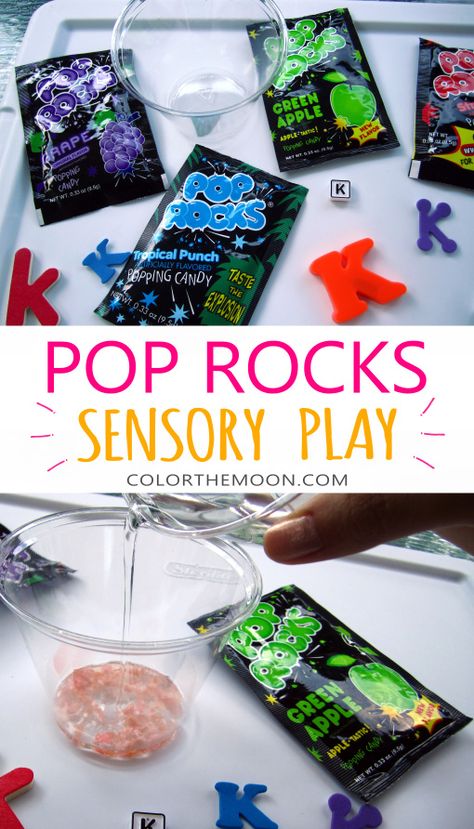 Fun kids sensory activity using pop rocks. Sound Sensory Bin, Rocks Preschool Activities, Rock Crafts Preschool, Geology And Rocks Preschool Activities, Pop Rock Science, Creative Curriculum Rock Study, Preschool Rock Activities, Rock Study For Toddlers, Pop Rocks Science Experiment