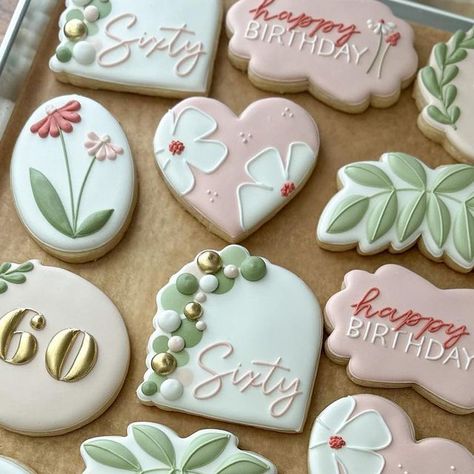 Birthday Cookie Bouquet, Icing Cookies Tutorial, Pretty In Pink Birthday, Emily Perkins, 80th Birthday Party Decorations, Flower Sugar Cookies, Happy Birthday Cookie, Custom Sugar Cookies, Holiday Cookies Christmas