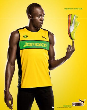 This would be an example of testimonial propaganda, where advertisers use famous people to promote their products . It is using Usain Bolt, a famous track star, to promote their clothing and footwear. Puma Ad, Propaganda Techniques, Track Pictures, Usain Bolt, Fastest Man, Lightweight Running Shoes, Group Fitness, World Champion, 200m