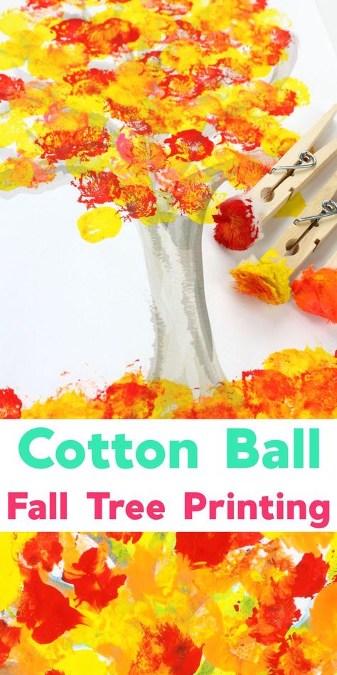 Cotton Ball Tree Painting, Fall Tree Crafts For Kids Preschool, Autumn Art And Crafts For Kids, Autumn Arts And Crafts, Tree Art For Kids, Fall Tree Art, Homeschooling Crafts, Cotton Ball Crafts, October Preschool