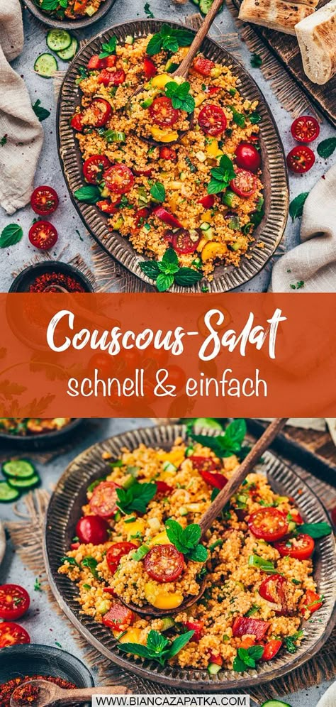 Couscous-Salat Rezept - schnell und einfach Vegan Couscous Salad, Couscous Bowl, Couscous Salad Recipes, Couscous Salat, Mushroom Salad, Couscous Recipes, Nutritious Recipes, Couscous Salad, Winter Salad