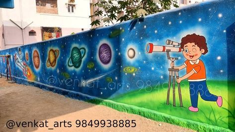 Cartoon Wall Painting Ideas, Wall Decor Classroom, School Wall Art Ideas, Wall Drawing Ideas, School Wall Decoration, Cartoon Wall Painting, Kids Room Wall Murals, Wall Paint Patterns, Street Art Love