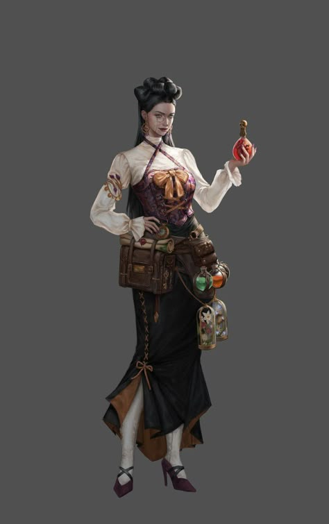 Alchemist Rpg, Gnome Alchemist, Alchemist Costume, Alchemist Character Design, Steampunk Character Art, Jodie Muir, Steampunk Character, Steampunk Characters, Magic Clothes