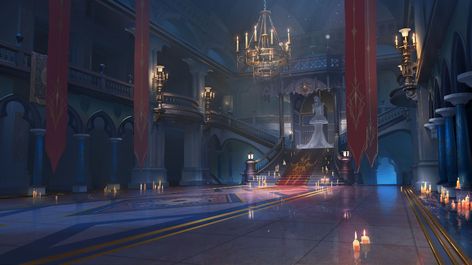 Anime Throne Room, Fantasy Throne Room Concept Art, Vampire Manor, Fantasy Palace Interior Concept Art, Fantasy Ballroom, Ballroom Art, Castlevania Background Art, Japanese Throne Room Fantasy Art, Dark Castle Interior Fantasy Art