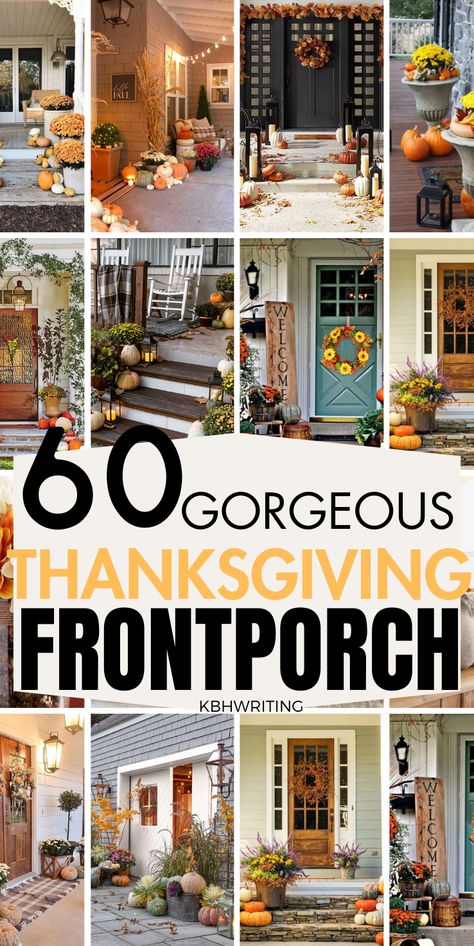 Thanksgiving Front Porch Decor, Thanksgiving Front Porch, Thanksgiving Porch, Harvest Porches, Diy Thanksgiving Centerpieces, Thanksgiving Dinner Table Decorations, Thanksgiving Decorations Outdoor, Thanksgiving Table Settings Simple, Simple Thanksgiving Table