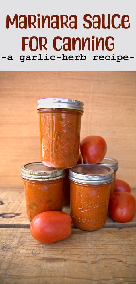 A recipe for canning a garlic & herb marinara sauce Canning Marinara Sauce Water Bath, Homemade Marinara Sauce With Fresh Tomatoes For Canning, Marinara Sauce Homemade Fresh Tomatoes Canning, Water Bath Tomato Sauce, Water Bath Canning Pasta Sauce, Canning Roma Tomatoes Marinara Sauce, Water Bath Canning Marinara Sauce, Water Bath Marinara Sauce, Homemade Marinara Sauce For Canning