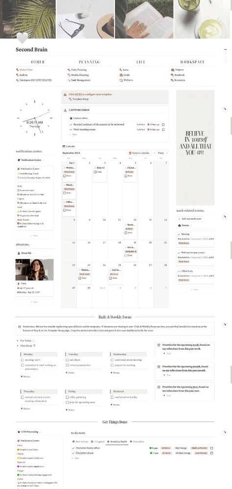 Notion Work & Life Organizer: GTD + PARA Method | Aesthetic Notion Tutorial & Tour Notion Template Ideas Personal Dashboard, Notion Notes Ideas, Notion Work Dashboard, Notion For Teachers, Notion For Work, Uni Notion, Notion Monthly Planner, Notion Goals Template, Notion Dashboard Ideas Aesthetic