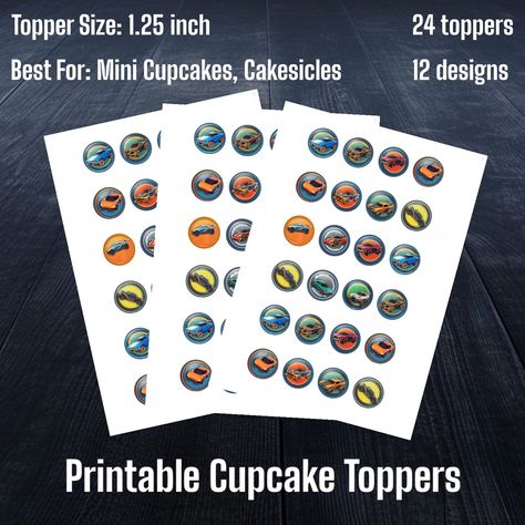 Customize your cupcakes at home with these printable Race Car Mini Cupcake Toppers. These custom printable toppers are perfect for birthdays of those who love race cars or the Rocket League video game.

*************************************
THIS ITEM IS A DIGITAL DOWNLOAD
*************************************

What you Get:
1. 24 cupcake toppers, 12 different car designs.
2. The cupcake topper size is 1.25 inch (3.2 cm) in diameter, great for mini cupcakes or cakesicles.

Please note that this listing is for digital files only. No physical product will be shipped.