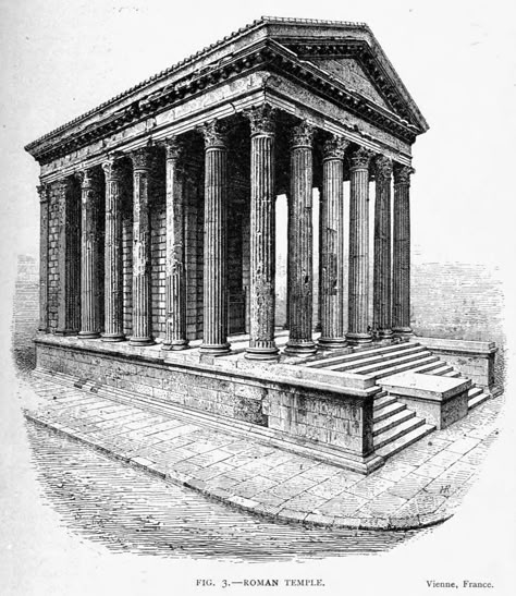 Roman Temple Drawing, Greece Temple Drawing, Parthenon Drawing Architecture, Ancient Rome Drawing, Roman Architecture Drawing, Greek Architecture Drawing, Rome Drawing, Greek Buildings, Rome Architecture