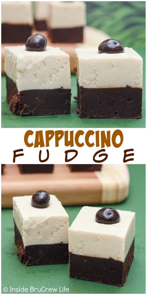 Layers of coffee and dark chocolate fudge makes a great Cappuccino Fudge.  Perfect holiday treat! Fudge Packaging Ideas, Cappuccino Fudge, Coffee Fudge, Homemade Fudge Recipes, Cream Fudge, Dark Chocolate Fudge, Christmas Fudge, Fudge Candy, Oh Fudge