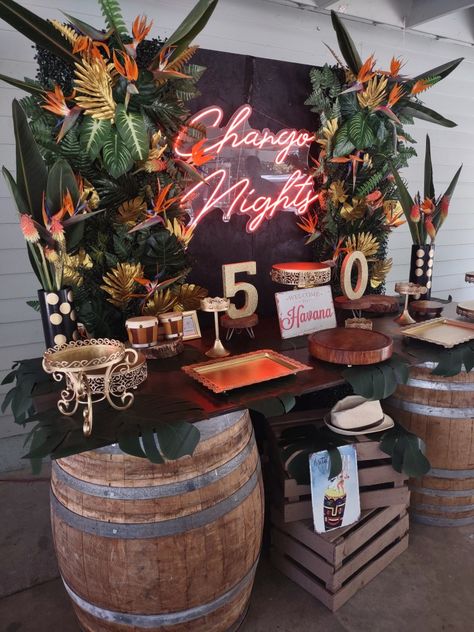 Paniolo Theme Party, Havana Nights Bar Decor, Tropical Party For Men, Latino Birthday Party Ideas, Carribean Party Decorations, Havana Nights Event Decor, Havana Nights Quinceanera, Havana Nights Sweet 16, Carribean Nights Party