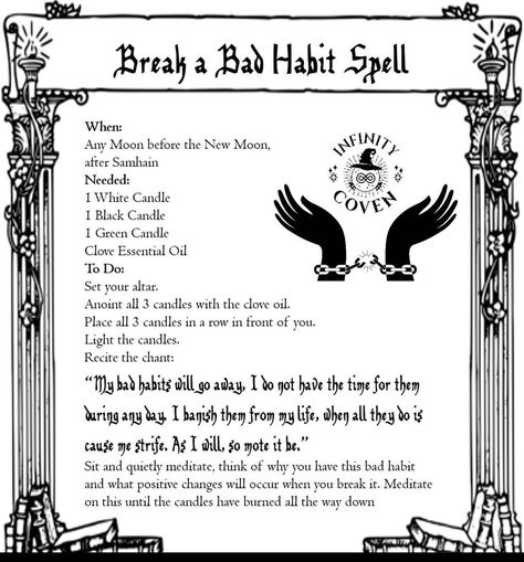 Bad Habits Spell, Goddess Crystals, Break A Habit, Hoodoo Spells, Spells For Beginners, Easy Spells, Astrology Tarot, Witchcraft Books, Wiccan Magic