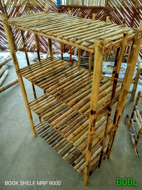 Book/ Cloth Shelf  Bobl Enterprises  09742544796 /9740085411 Diy Bamboo Shelf, Bamboo Art Diy, Bamboo Furniture Diy, Bamboo Furniture Design, Bamboo Roof, Twig Furniture, Bamboo Diy, Bamboo Building, Bamboo House Design