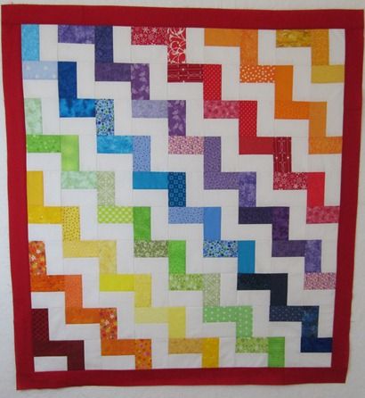 Rainbow Chevron tutorial. FQ, Jelly roll, charm friendly! Chevron Quilt Pattern, Rail Fence Quilt, Jelly Roll Quilt Patterns, Rainbow Quilt, Baby Quilt Patterns, Jellyroll Quilts, Chevron Quilt, Scrappy Quilts, Free Quilting