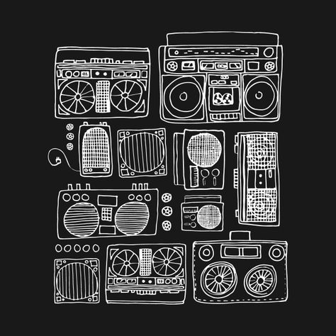 Boombox Sketch, Radio Drawing, Boombox Art, Art Tshirt Design, Tshirt Drawing, Radio Design, Retro Posters, Boom Box, Chalk Drawings