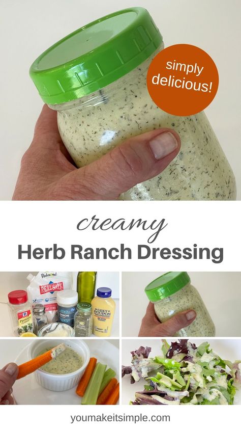 This herb ranch dressing is creamy, flavorful and so easy to make. It's a versatile dressing that you can put on anything. #creamyherbranchdressing #homemaderanchdressing #ranchdressingrecipe #yogurtsaladdressing #herbranchdressingrecipe #janhowell #youmakeitsimple Garden Herb Ranch Dressing, Herb Ranch Dressing, Homemade Salad Dressing Healthy, Vegan Ranch Dressing, Salad Dressing Recipes Healthy, Plant Based Yogurt, Lunch Prep, Ranch Dressing Recipe, Classic Salad