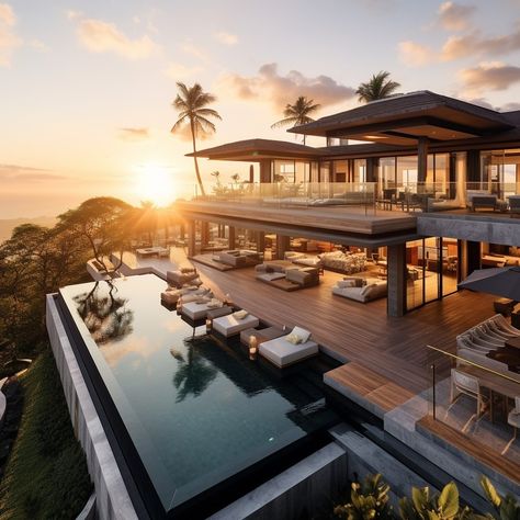 "Oceanic Paradise: Bali Villa Design with a Stunning View." Resort Villa Design, Bali Villa Design, Bali Homes, Mountain Resort Design, Bali Beach House, Beach House Pool, Coastal Houses, Villa Spain, Villa Hills