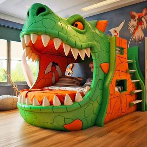 Dinosaur-Shaped Bunk Beds: Unveiling Prehistoric Bedroom Adventure Adventure Bedroom, Cozy Area, Doll Crib, Whimsical Nursery, Kids Bedroom Inspiration, Playroom Design, Boys Bedding, Superhero Birthday, Boy's Bedroom