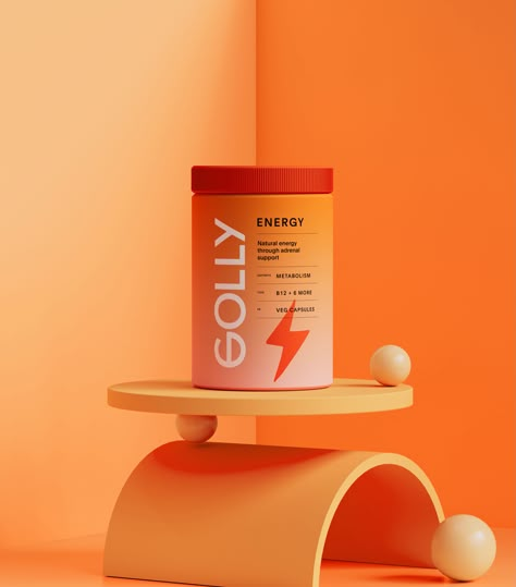 Golly on Behance Vitamin Illustration, Aura Packaging, Supplement Branding Design, Vitamin Branding, Vitamin Packaging Design Branding, Supplement Ads, Supplements Branding, Supplements Branding Design, Gradient Packaging