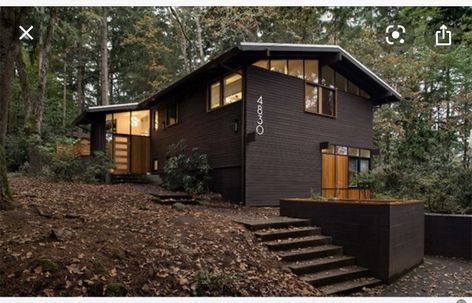 Brown House Exterior, Modern House Colors, Mid Century Remodel, Mid Century Modern Exterior, Mid Century Exterior, Contemporary Stairs, Contemporary Staircase, Window Trim Exterior, Modern Entrance