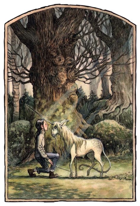 Mallory believes in Unicorns. From the 3rd Spiderwick book, LUCINDA'S SECRET. Ink & watercolor on Bristol, '03, Tony Diterlizzi Folktale Art, Mythology Animals, The Spiderwick Chronicles, Tony Diterlizzi, Gemini Sun, Spiderwick Chronicles, Sticker Inspiration, Whimsical Creatures, Unicorn Art