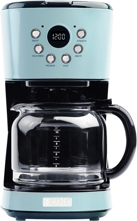 Overall Dimensions: 9.5" W x 7.5" D x 14" H  Features: 12 Cup Capacity, Washable Filter, Keep-Warm Function, Glass Carafe, Sleek and Modern Design  Functions and Settings: Keep-Warm Function, Delay Brew Setting , Strength Setting.  Programmable Clock, 30 Second Anti-Drip Functio Safety: Auto Shut-Off After 120 Minutes, 900W Power. Coffee Maker Machine, Electric Tea Kettle, Amazon Coffee, Countertop Microwave, Kettle And Toaster, Mr Right, Glass Carafe, Filter Coffee, Tea Kettle