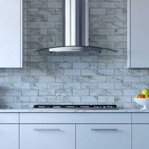 Glass Range Hood, Upstairs Kitchen, Kitchen Workstation, Florida Decorating, Chimney Range Hood, Kitchen Revamp, Neutral Backsplash, Island Range, Kitchen Ventilation