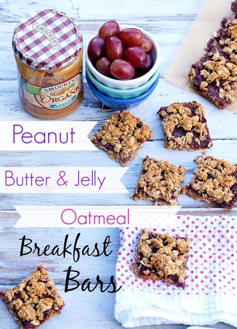 Peanut Butter and Jelly Oatmeal Bars--these quick and easy breakfast bars will please the PB&J lover in your life! Dairy free, gluten free, almost vegan, low sugar Jelly Oatmeal Bars, Easy Breakfast Bars, Peanut Butter And Jelly Oatmeal, Easy Breakfast Bar, Breakfast Birthday, Oatmeal Breakfast Bars, Dairy Free Gluten Free, Birthday Bar, Clean Eating Breakfast