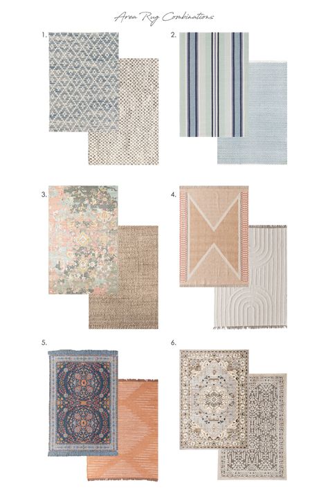 Pairing patterns together can be difficult, so we’ve put together some stylish combos to inspire your design! Coordinated Area Rugs, 2 Different Area Rugs In One Room, Matching Rugs In Adjoining Rooms, 10x10 Square Area Rug, Rugs That Go Together, Complimentary Area Rugs, How To Pair Rugs In Open Concept, Two Area Rugs In One Room, Multiple Area Rugs In One Room