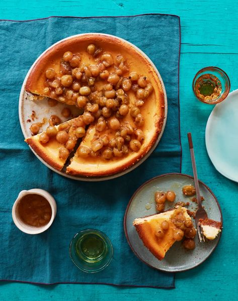 Thomasina Miers’ recipe for baked Mexican cheesecake with gooseberry and elderflower compote | Food | The Guardian Gooseberry Cheesecake, Gooseberry Compote, Mexican Cheesecake, Cape Gooseberry, Compote Recipe, Fruit Compote, No Bake Bars, Fruit In Season, Puddings