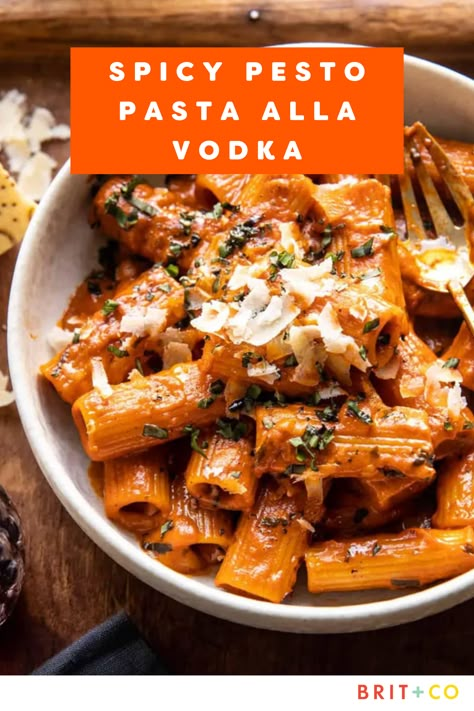 Spicy Pesto Pasta Alla Vodka Half Baked Harvest, Half Baked Harvest Vodka Pasta, Pesto Vodka Sauce Pasta, Spicy Pasta Alla Vodka, Spicy Pesto Pasta Alla Vodka, Spicy Pesto Pasta, Cycle Diet, Spicy Pesto, Pasta Basil