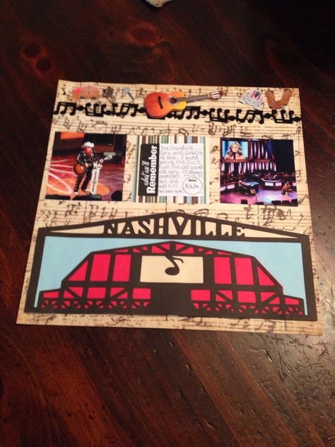 The Grand Ole Opry Nashville TN: pictures of performers .... This is a 12 x 12 layout with 2 pictures, music note border, stickers, Grand Ole Opry created with Cricut machine Destinations cartridge. Grand Ole Opry Scrapbook Layouts, Nashville Scrapbook Layouts, Tennessee Scrapbook, Honeymoon Scrapbook, Travel Layout, Traveling Journal, Music Scrapbook, Scrapbooking Layouts Travel, Scrapbook Overlay