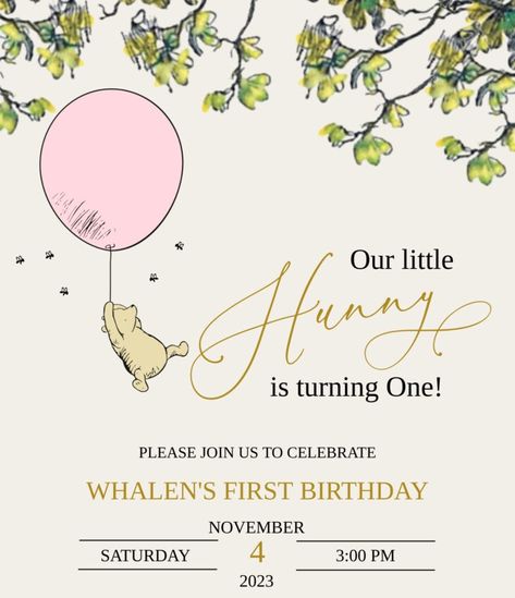 Our Little Hunny Is Turning 1, Our Little Hunny Turns One, Our Hunny Turns One, Girl Winnie The Pooh Birthday Party, Winnie The Pooh 2nd Birthday Party Girl, Pooh First Birthday Girl, Winnie The Pooh Girl Birthday, Winnie The Pooh 1st Birthday Girl, Winnie The Pooh First Birthday Girl