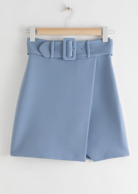 Belted Overlap Mini Skirt - Blue - Mini skirts - & Other Stories Belted Skirt, Blue Mini Skirt, Skirt Belt, Mock Neck Top, Klein Blue, Fashion Story, Summer 2022, White Design, Mini Skirt